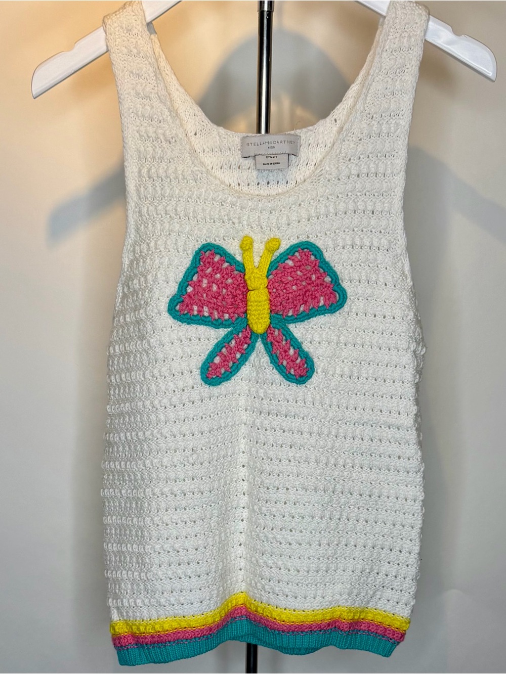Stella McCartney Girl’s White Crochet Butterfly Sweater Tank Top